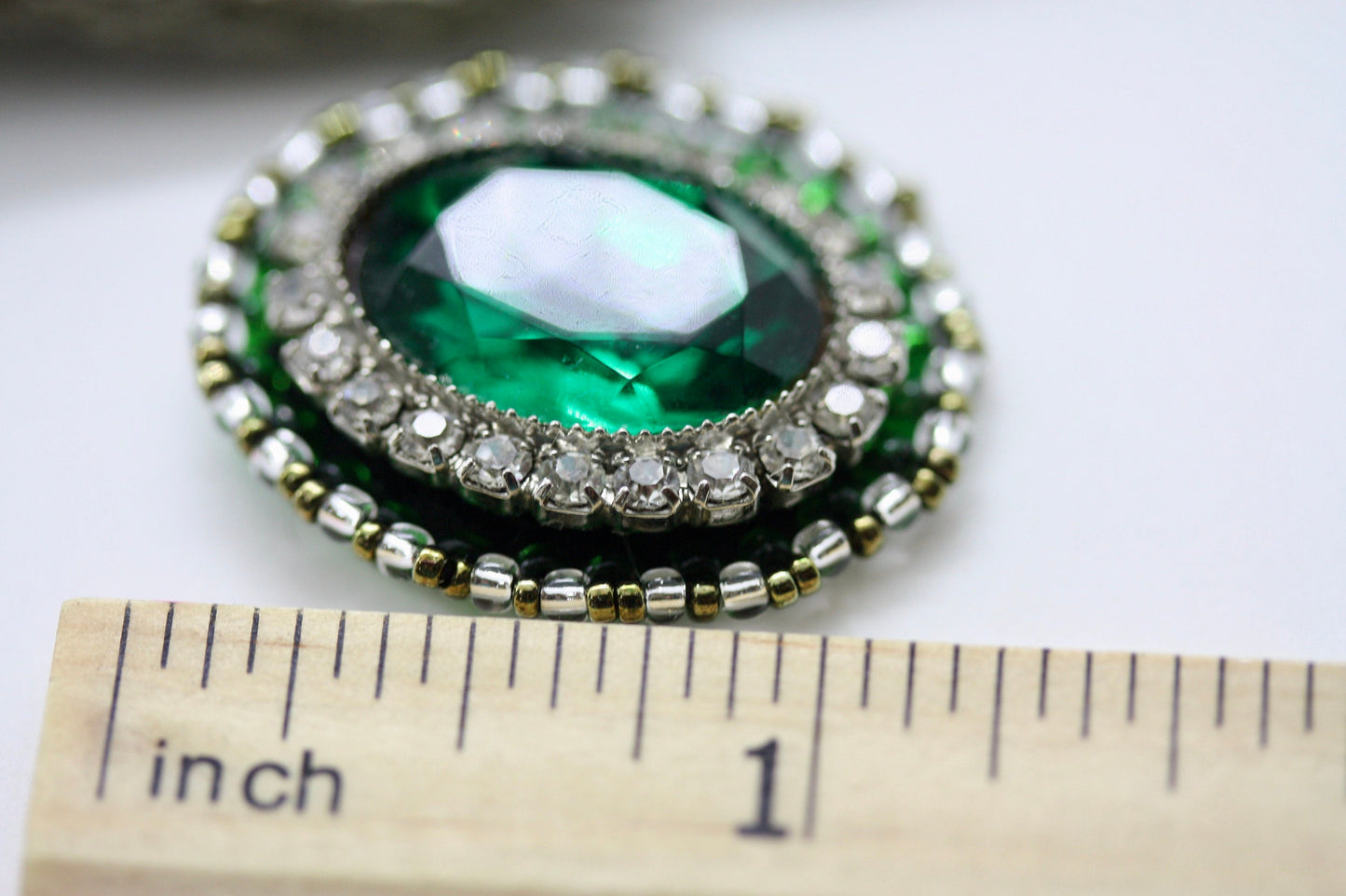 Handmade. mixed material and beadwork emerald green and rhinestone - necklace pendant