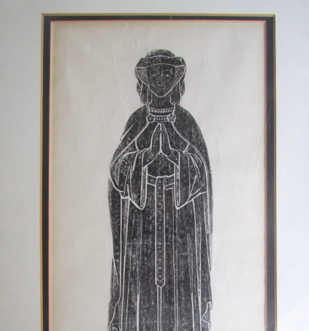 Medieval Brass Rubbing | Praying Female Figure Gothic Religious Art Print