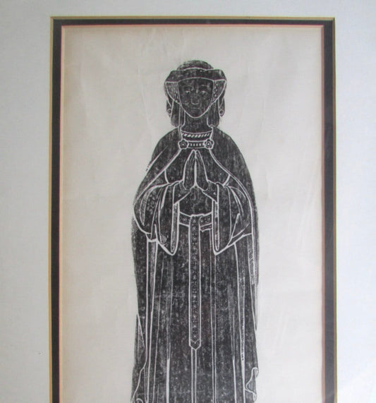 Medieval Brass Rubbing | Praying Female Figure Gothic Religious Art Print