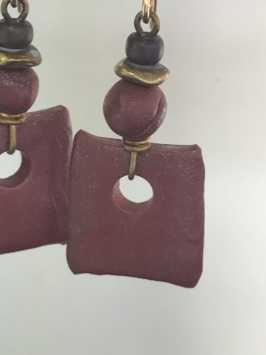 Stunning pottery clay & metal vintage earrings