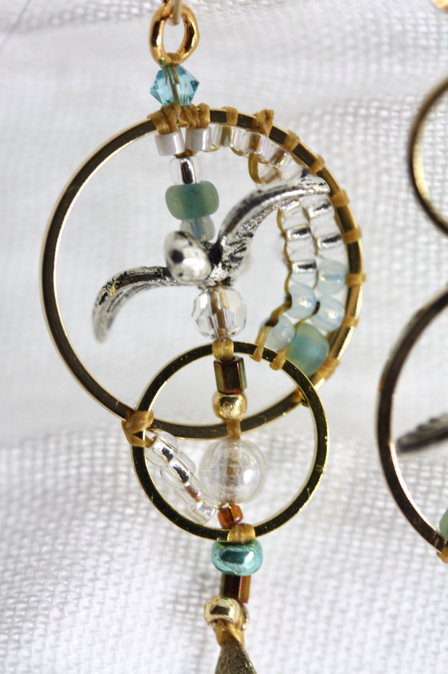 Uniquely modern art "flying seagulls" handmade beaded hoop earrings - part of my original "Shapes" series