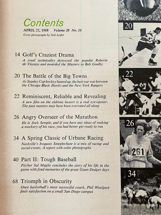Sports Illustrated Magazine complete issue - April 22 1968 Bob Goalby & Roberto De Vincenzo - Golf's Craziest Drama