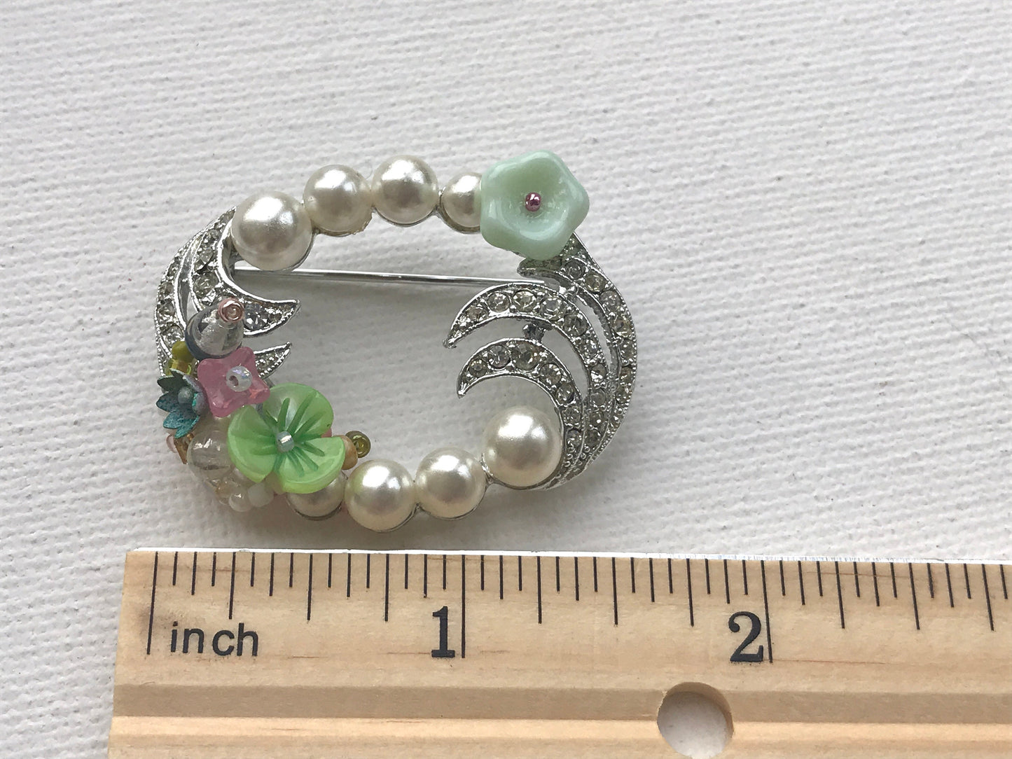 Revised, Modernized, Upcycled - hand made / hand painted one-of-a-kind mixed media beaded vintage wreath flower pin brooch