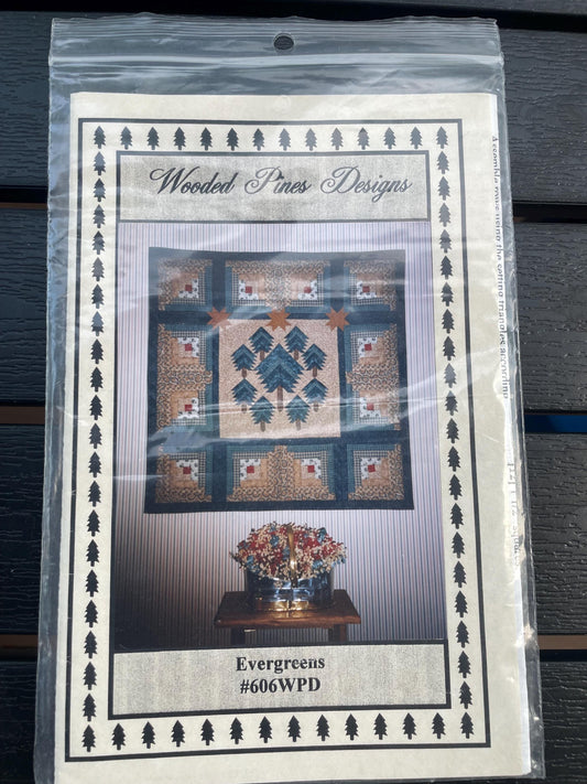 RARE UNCUT Sewing Pattern - Wall Hanging Wooded Pines Designs ~ "Evergreens" 37.5 x 37.5" Wall hanging pattern (#606WPD) 1998
