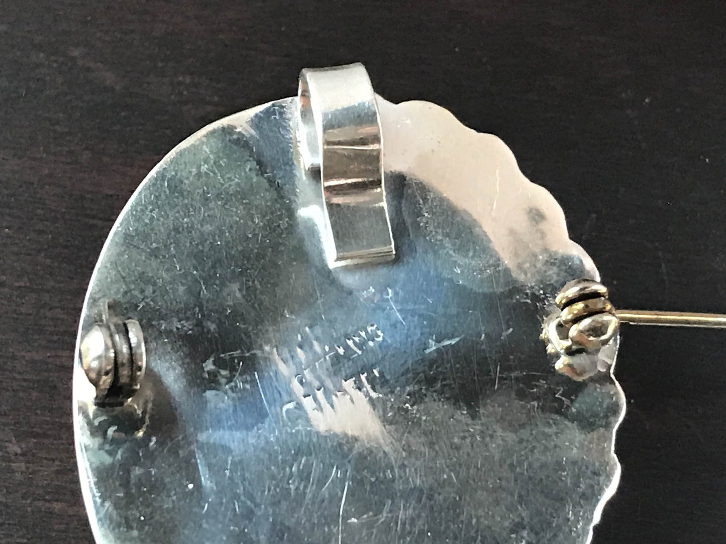 Stunning vintage Southwest Native American Sterling Silver Malachite pin / necklace pendant - can be worn as either