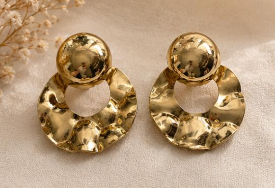 Vintage Pierced Earring Lot of 3 Pairs – Purple Cabochons, Gold Tone Hammered Hoops & Faux Pearl Hearts – Retro Statement Jewelry Collection