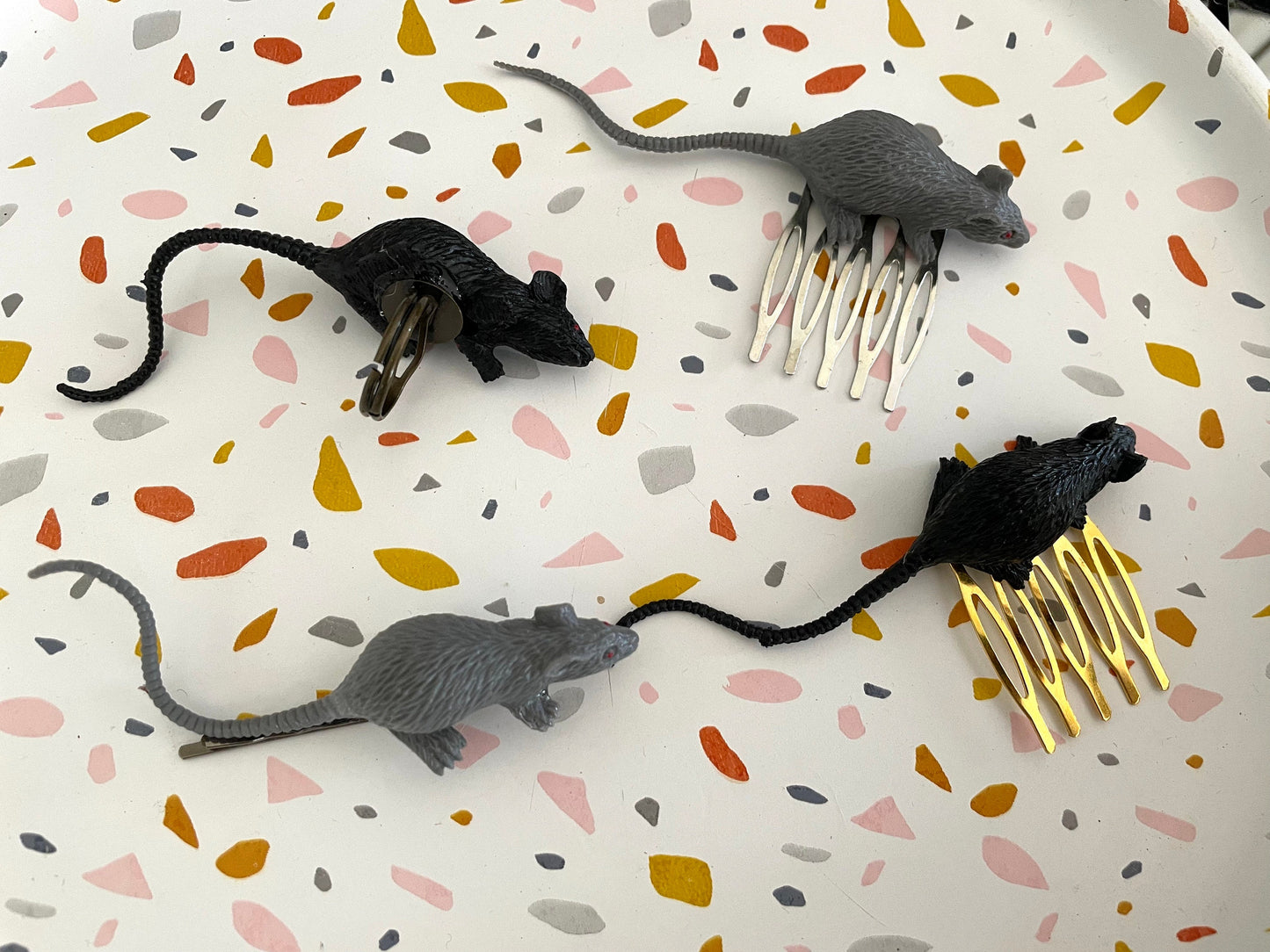 Fun Halloween rat jewelry your choice of hair pins, combs or ring - scary, spooky fun Halloween jewelry, costume, accessories -mouse, mice