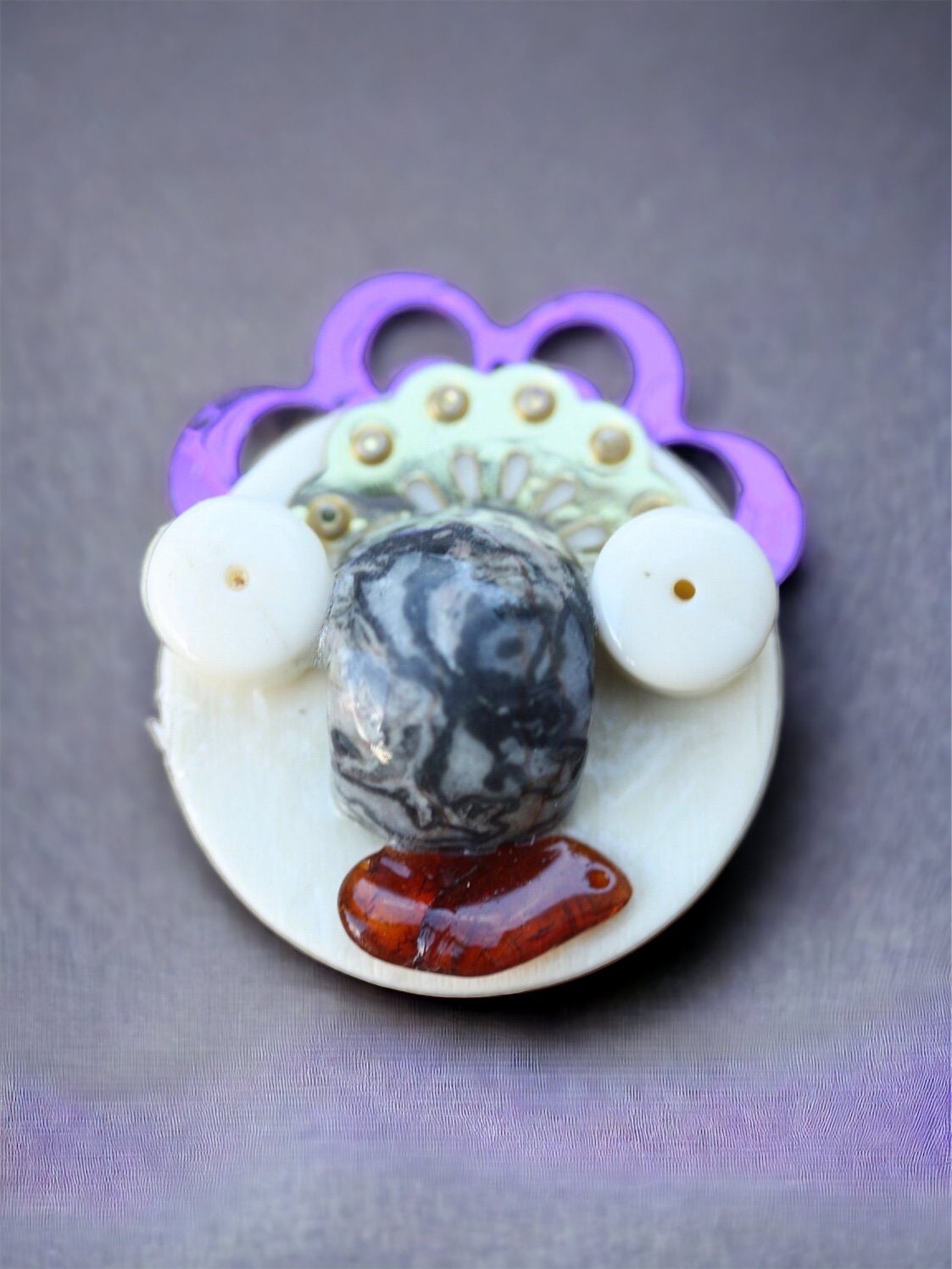 Meet "Mr. Koala" - Assemblage art / mixed media collage - little flying insect magnet, lapel pin or necklace pendant