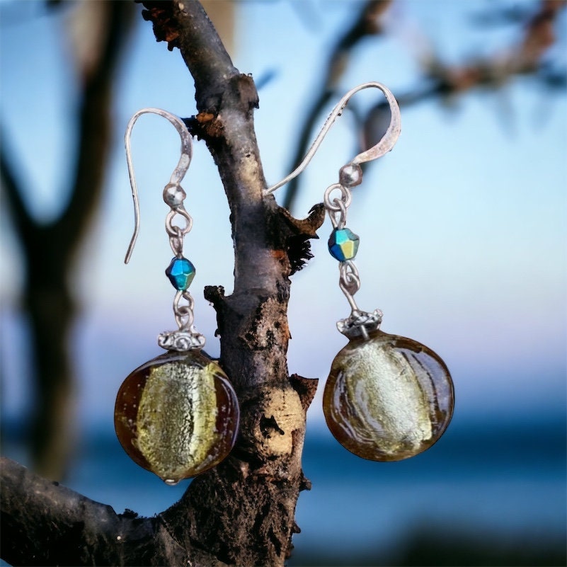 Vintage artisan glass and rhinestone drop earrings