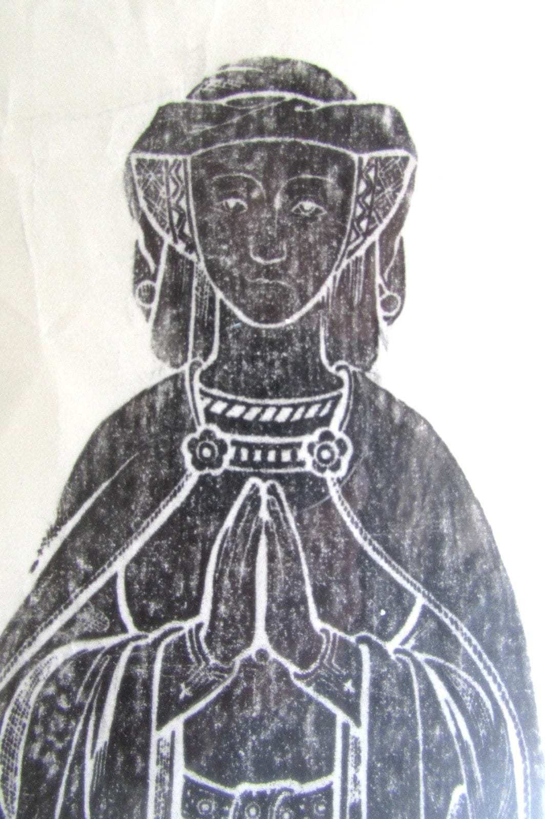 Medieval Brass Rubbing | Praying Female Figure Gothic Religious Art Print