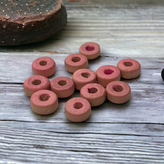 Round flat pink wood vintage beads - approx. 8 mm each