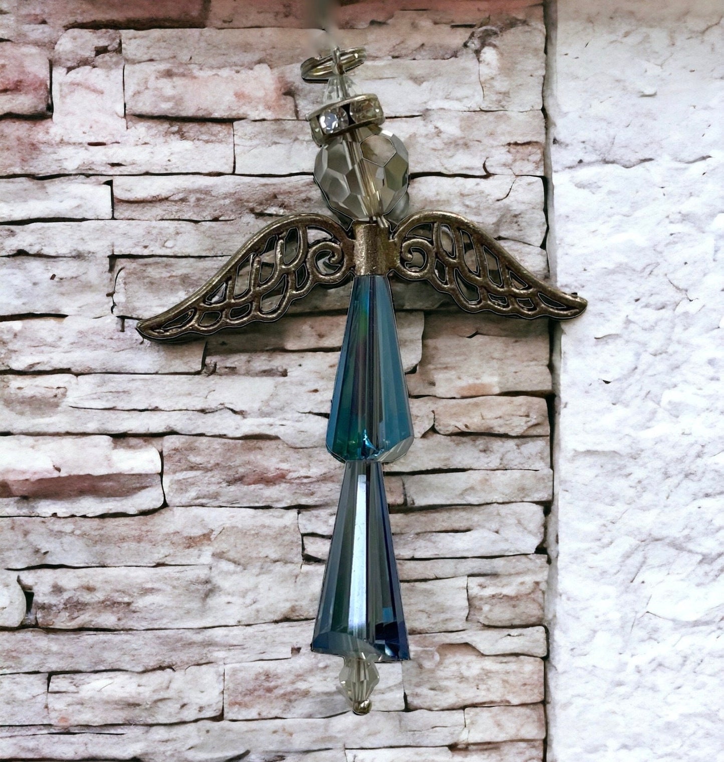 Stunning blue crystal angel necklace pendant