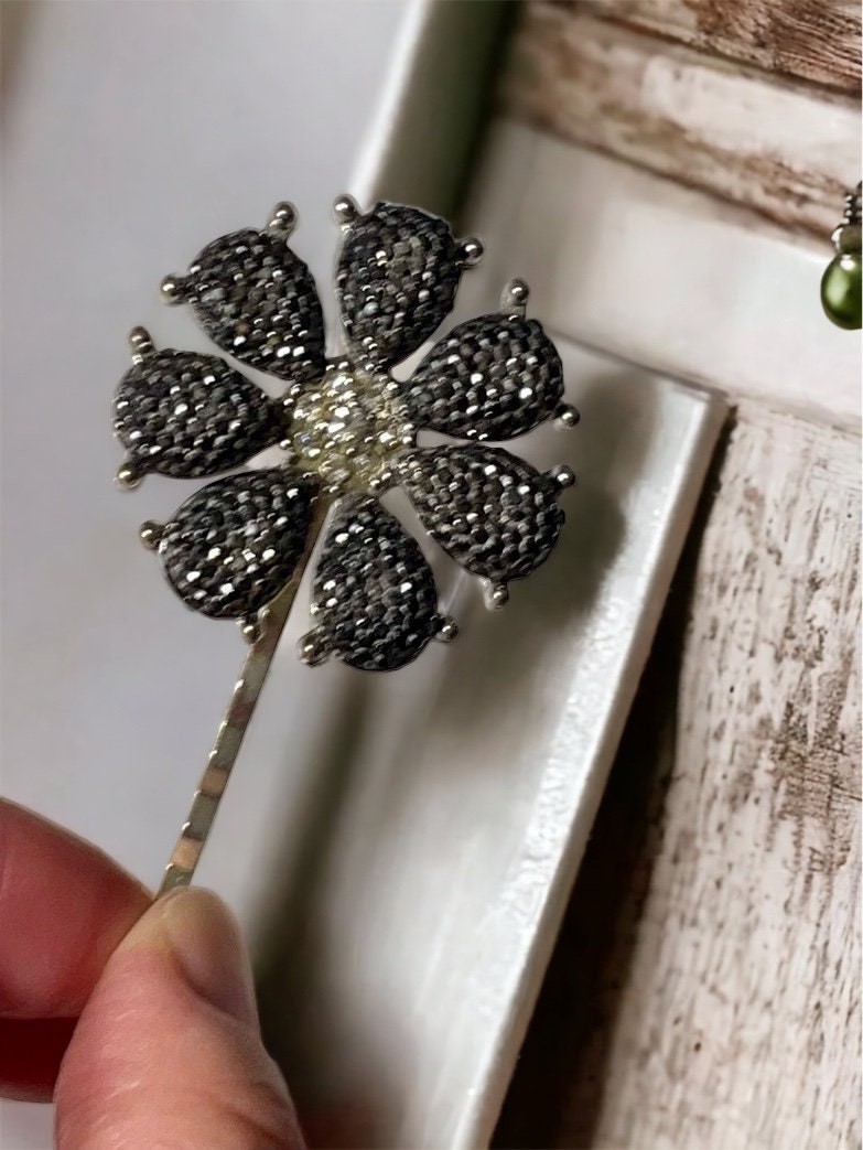 Stunning rhinestone hair pin - crystal flower hair accessory - made of upcycled necklace component