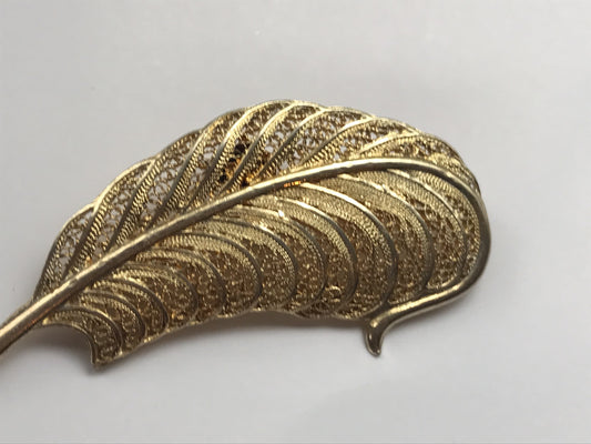 Stunning vintage signed Topazio Portugal sterling silver 925 filigree feather pin