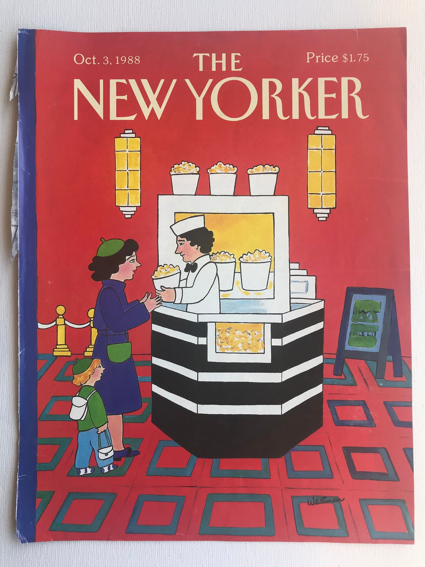 NEW YORKER Magazine cover - October 3, 1988 - movie theater, Good condition -