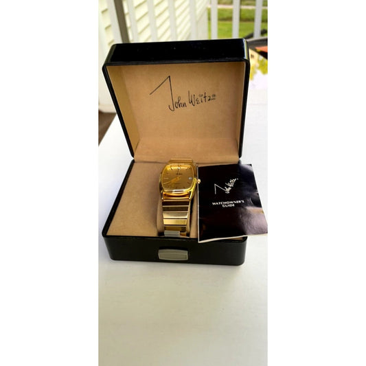 John Weitz Men's Gold Toned Analog Watch, Diamond chip, Calendar Date - in original box