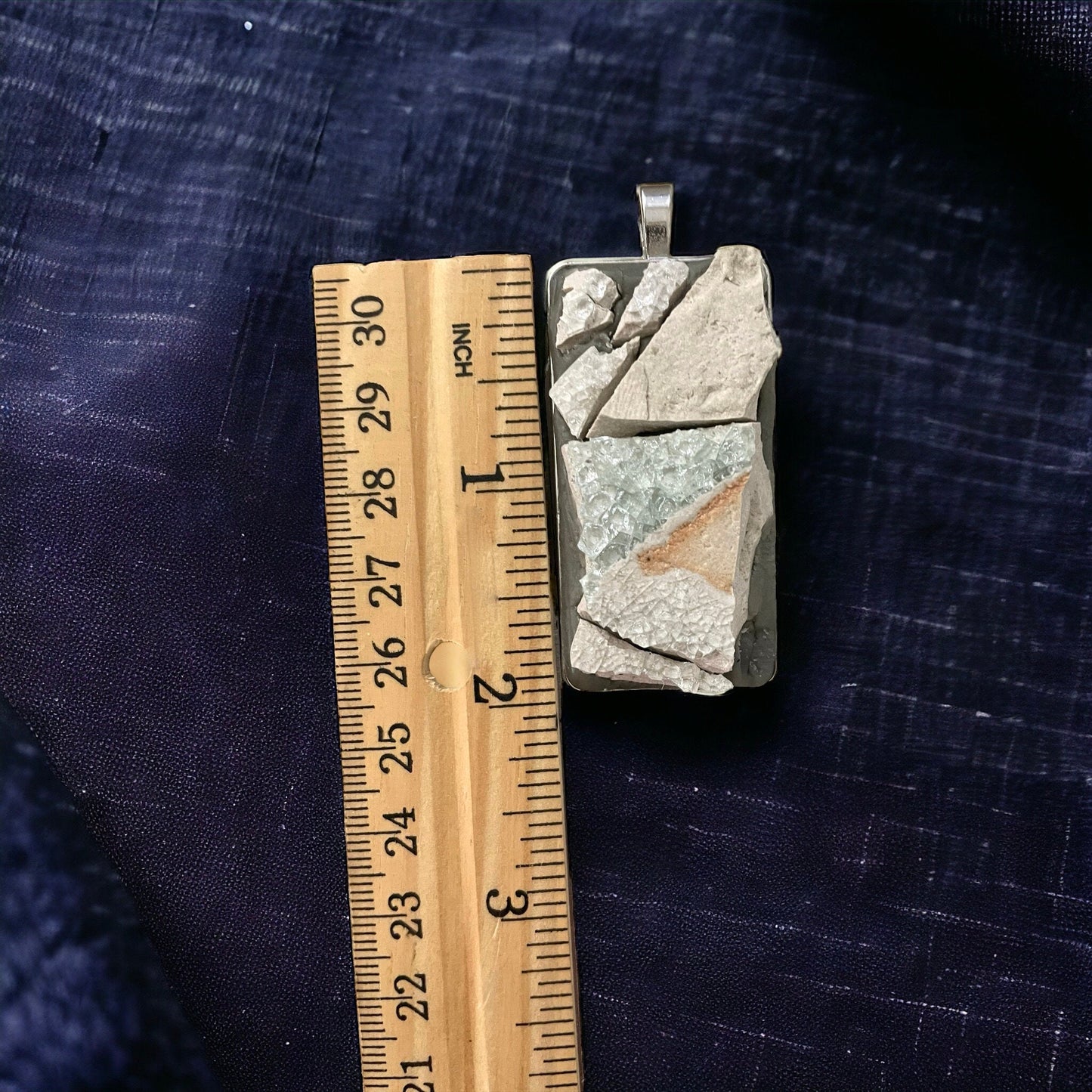 Handmade stone, cement and glass mosaic necklace - comes with a matching necklace chain