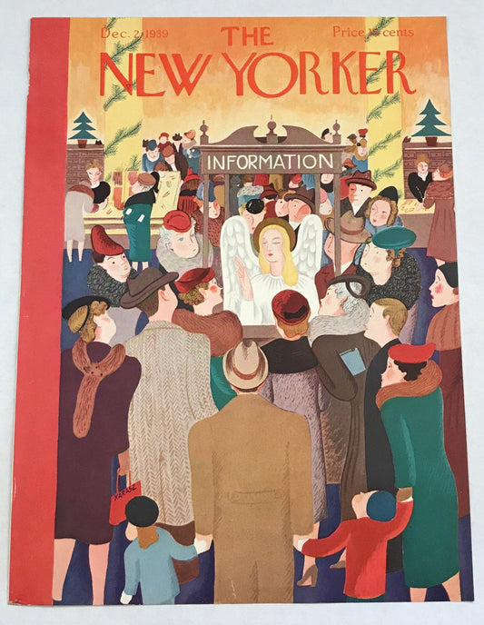 The NEW YORKER Magazine very rare original cover - December 2, 1939 - Ilonka Karasz - Christmas angel information booth
