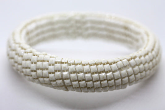 Unique all white square beaded MCM style vintage bangle bracelet - please read description