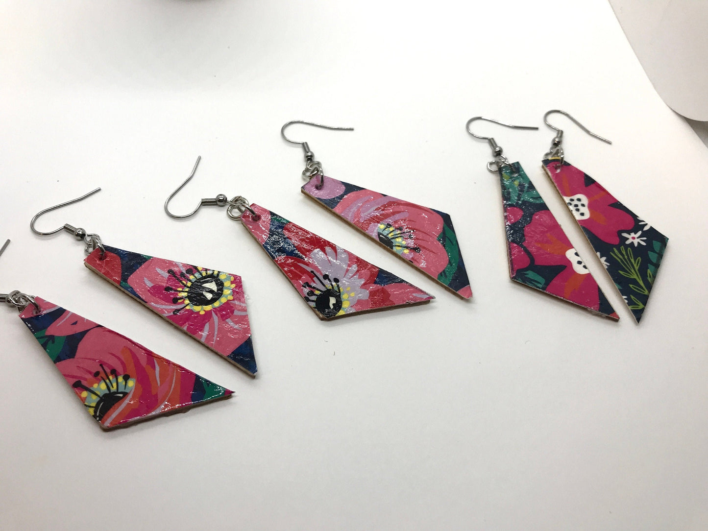 Unique handmade earrings - made of mixed materials - specialty paper, sealant and wood