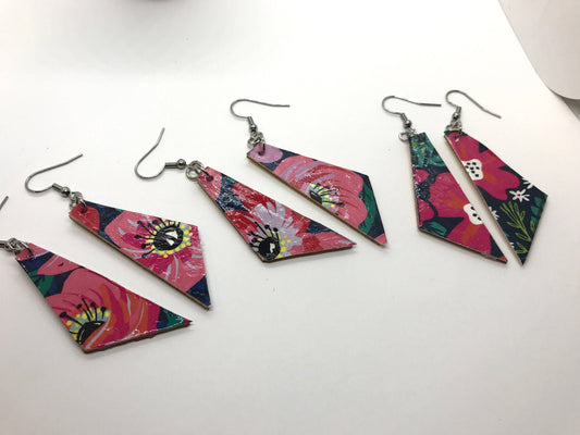 Unique handmade earrings - made of mixed materials - specialty paper, sealant and wood