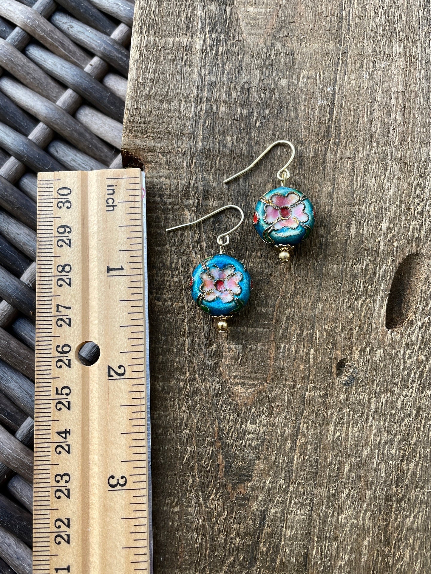 Blue floral cloisonne dangle earrings