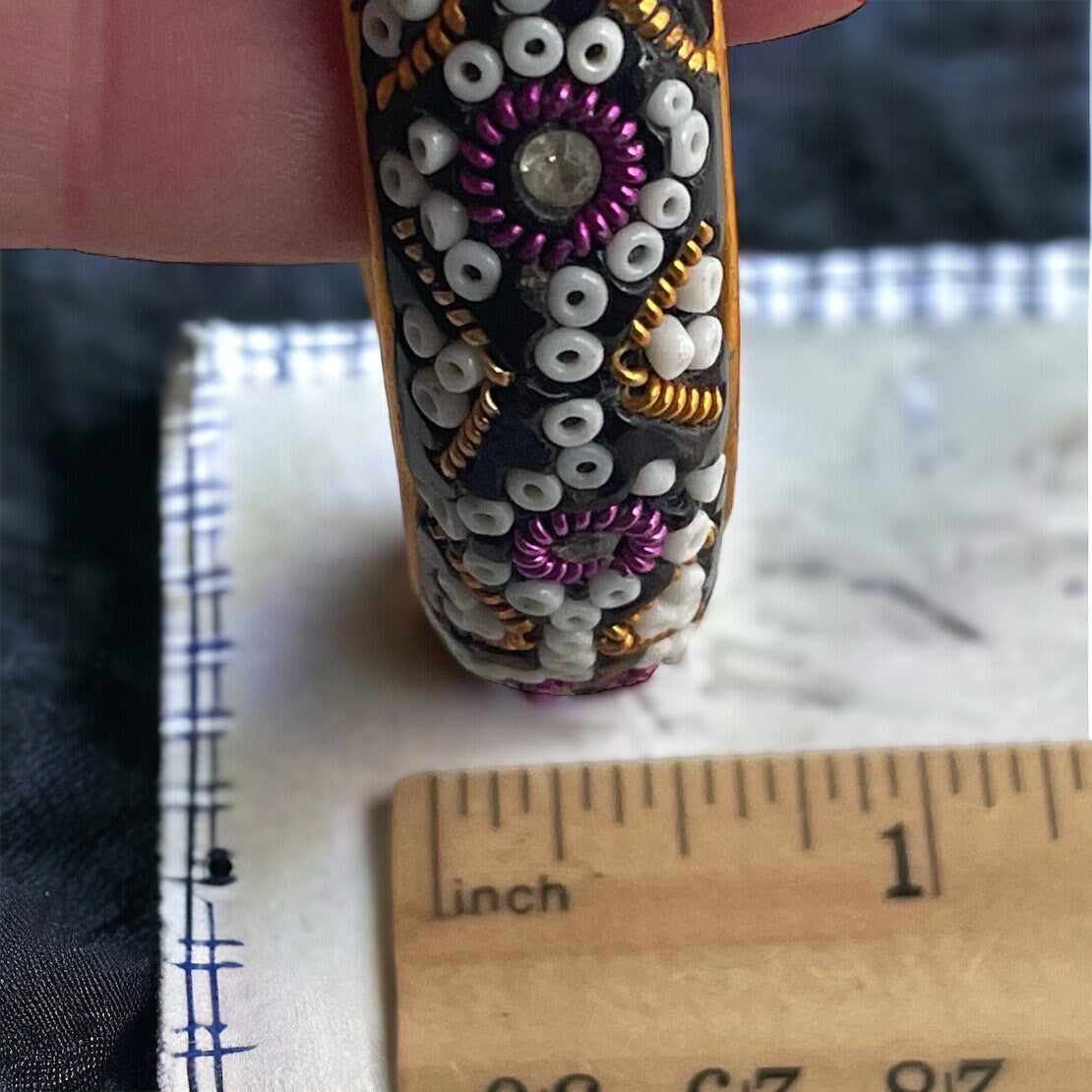Vintage glittery, sparkly, beaded bangle bracelet - purple, white, gold