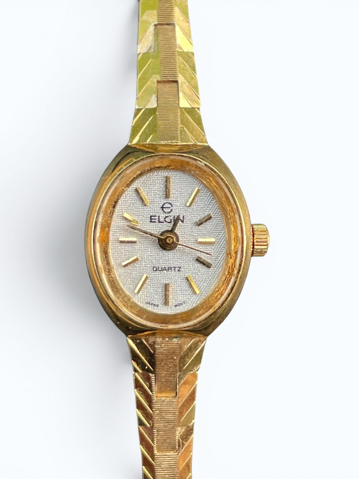 Vintage Elgin Ladies Quartz Watch Gold Tone Bracelet Watch Petite Dress Watch - Not Running As-Is