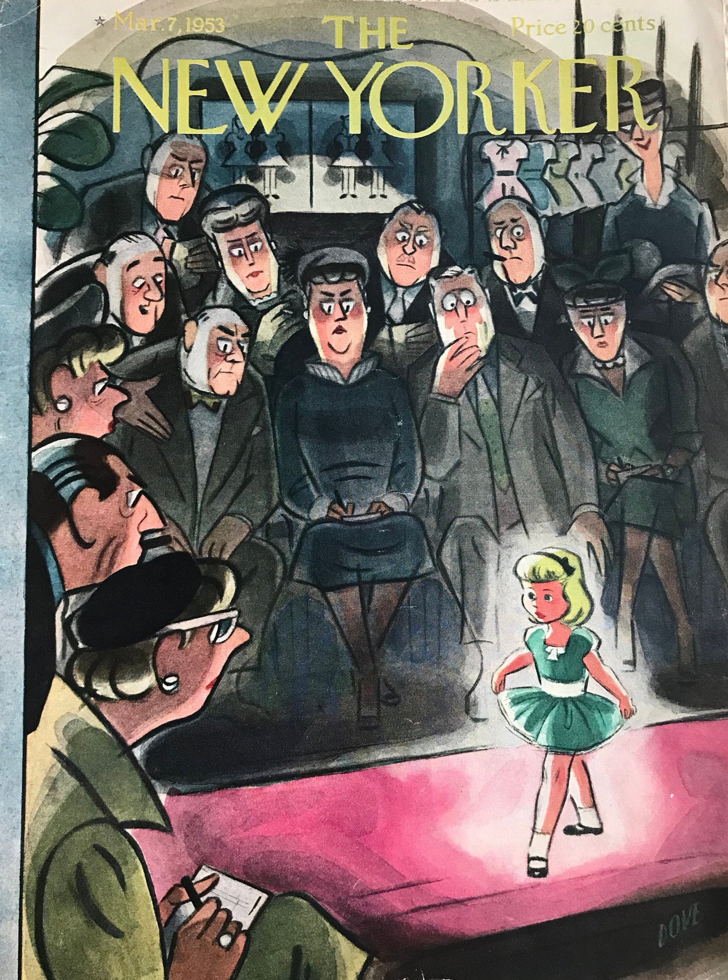 March 7, 1953 - The NEW YORKER Magazine original cover by Leonard Dove - little girl fashion runway