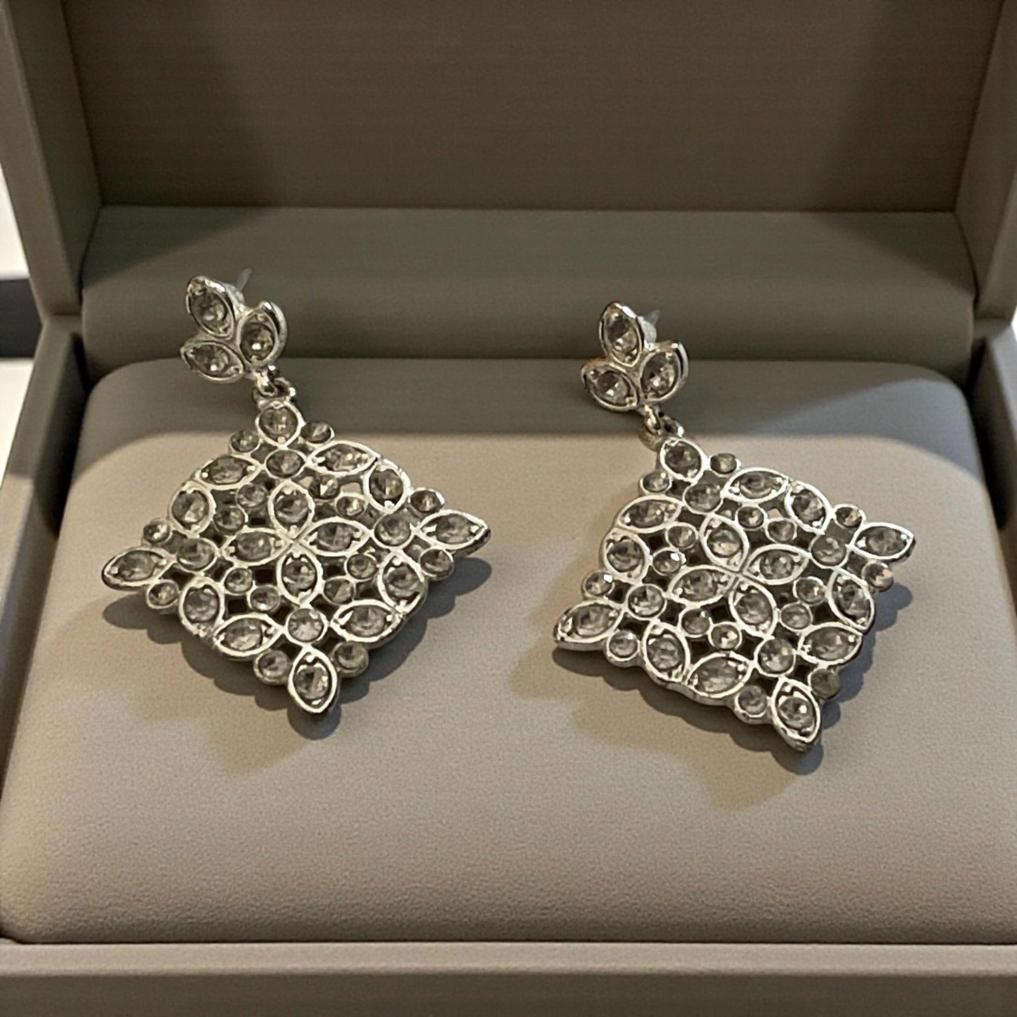Elegant Silver-Tone Floral Design Statement Earrings with Sparkling Rhinestones