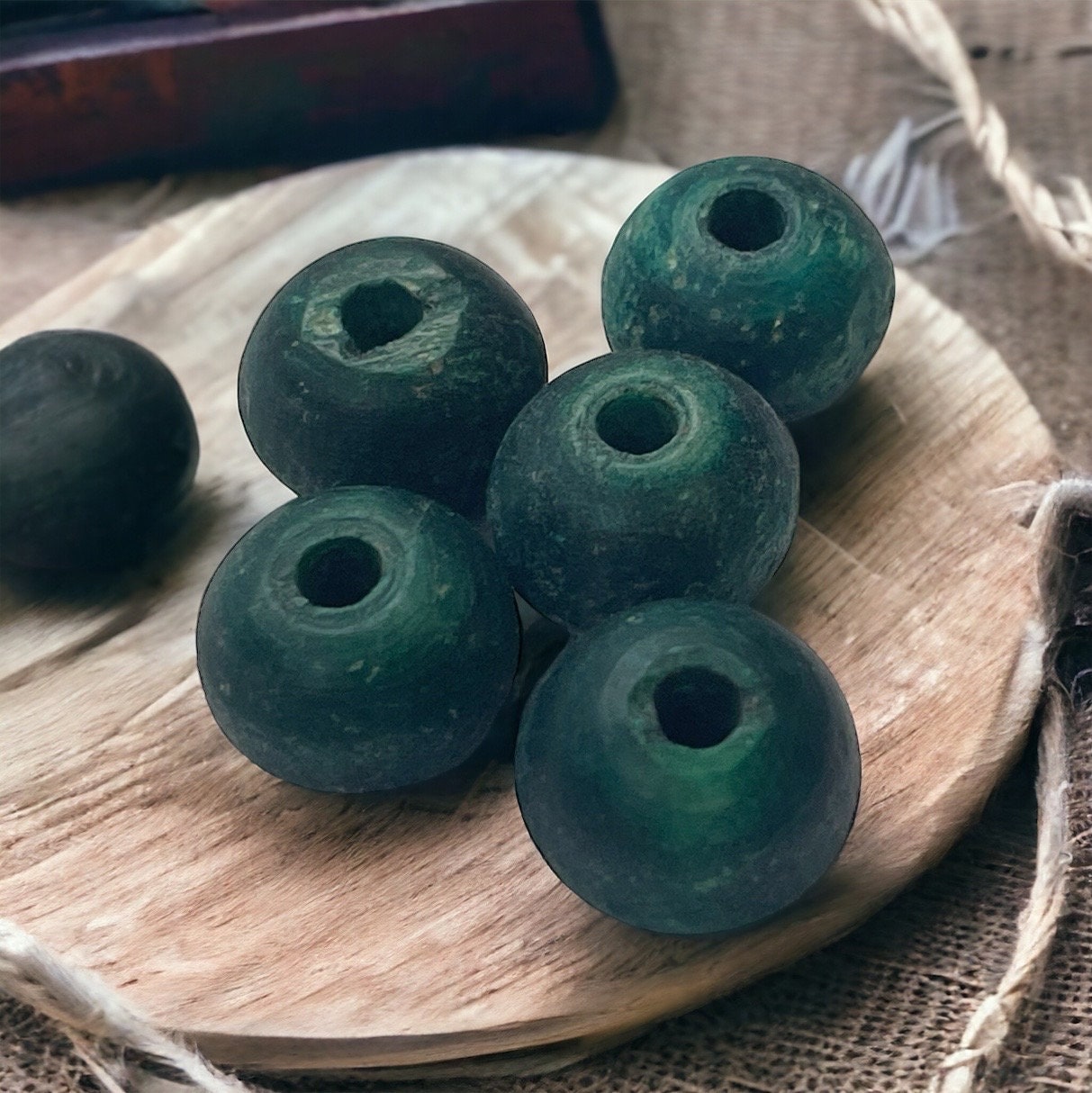 Green rustic unique vintage beads - approx. 5 mm x 8 mm each