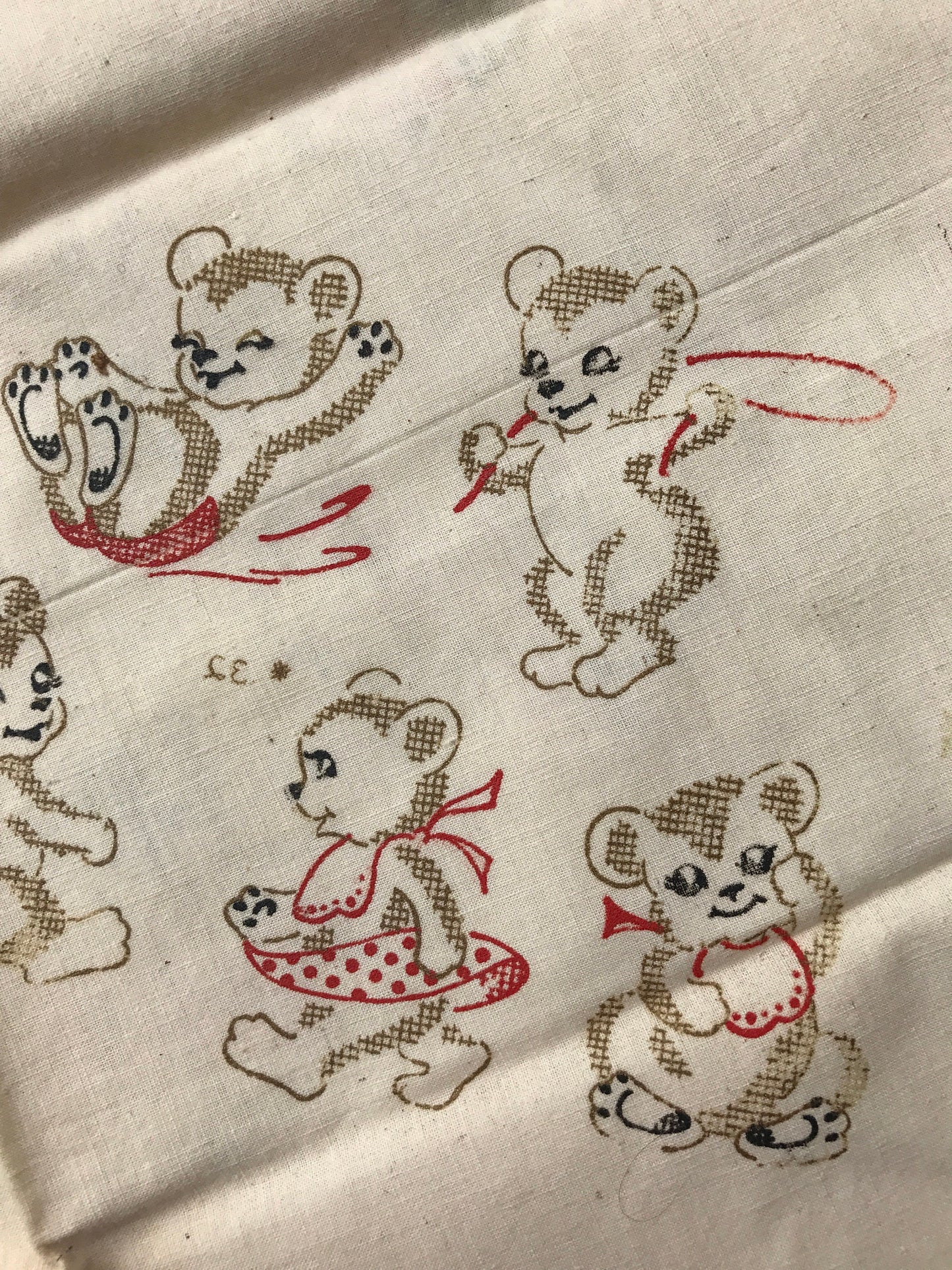 Absolutely charming vintage bear fabric - bears playing/laughing - can be finished as a pillowcase or other project