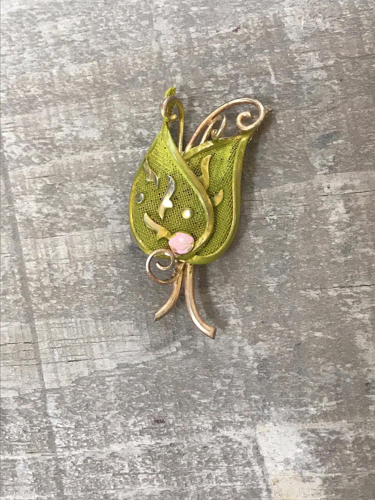 Revised, Modernized, Upcycled - hand painted vintage flower brooch pin with rhinestones