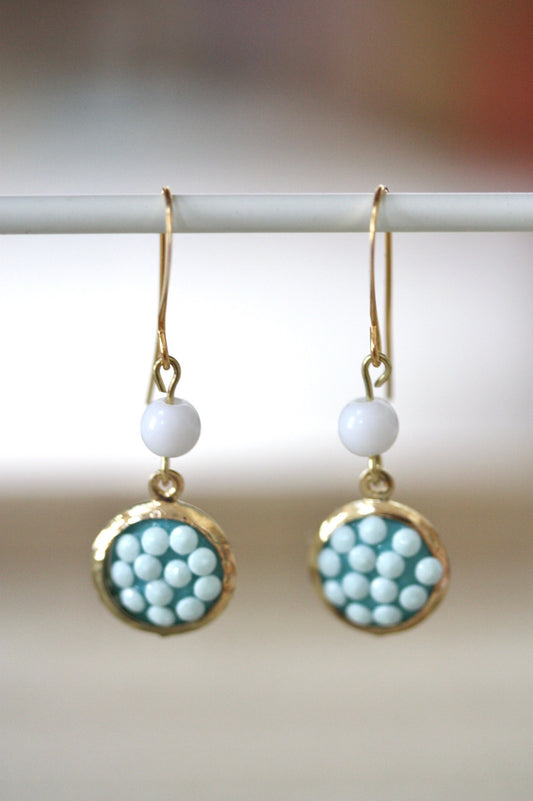 Sweet handmade white dotted blue dangle earrings