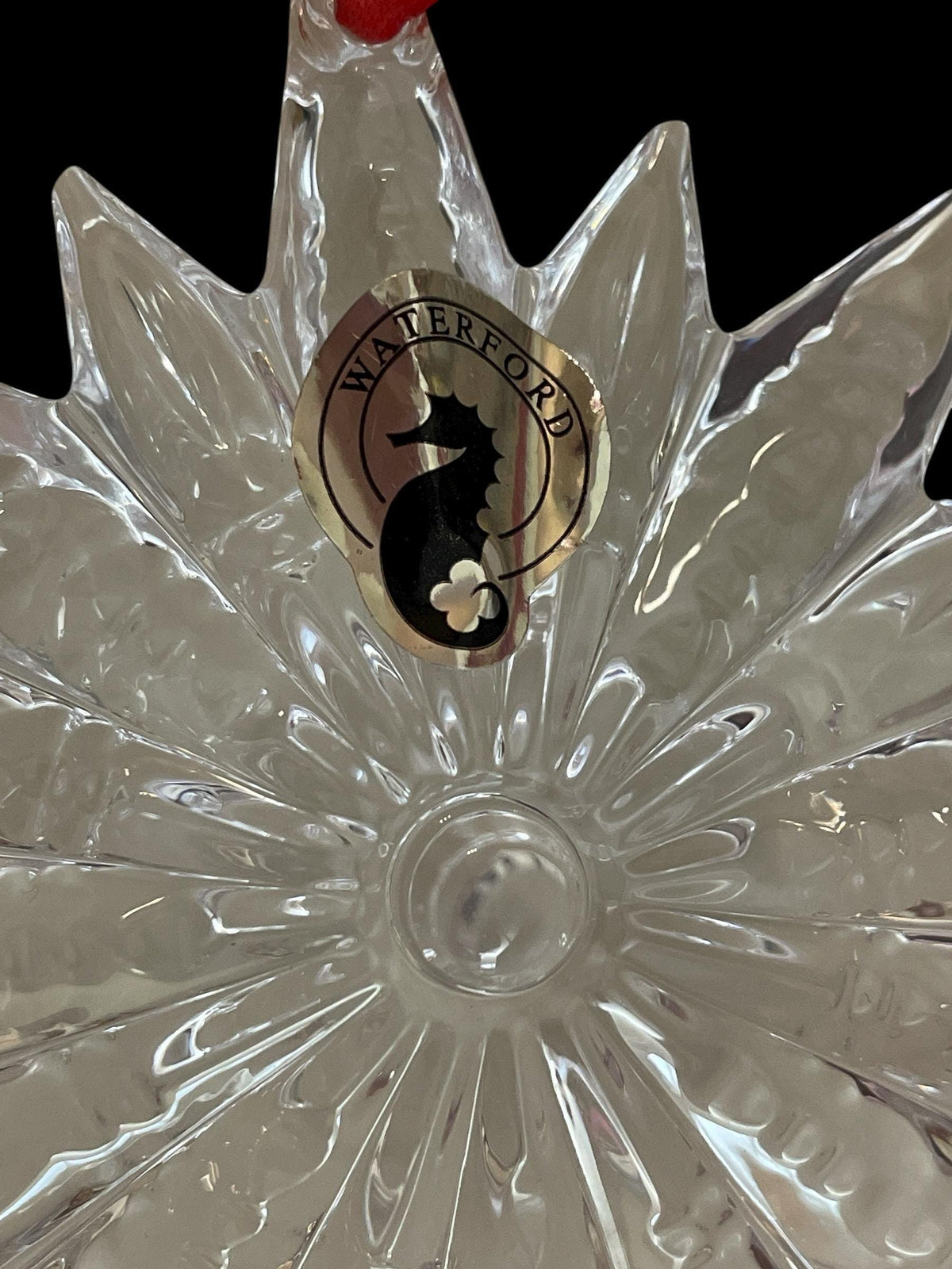 Waterford Crystal Snowstar Starburst Christmas Tree Ornament – Clear Cut Crystal Snowflake with Red Ribbon – Waterford Christmas Decor
