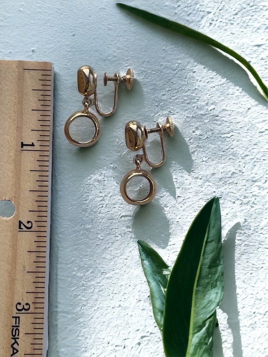 Unique gold hollowed small hoop dangle earrings - screwback clip earrings