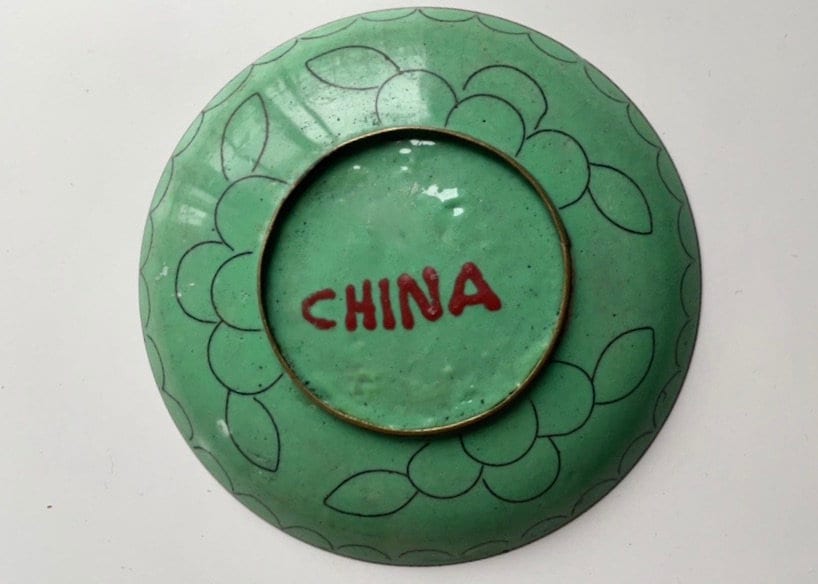 Vintage Asian Cloisonne enamel over copper ring dish, catch all dish - 3 & 3/4" - turquoise floral