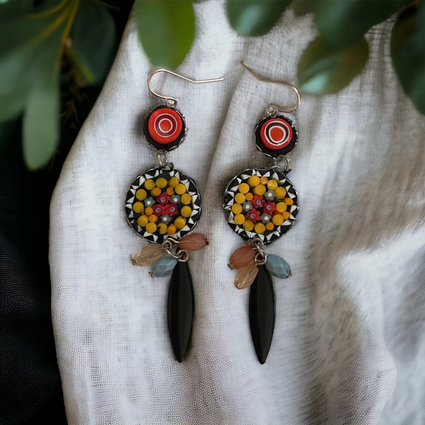 My own handmade Italian style hand cut micro mosaic millefiori glass dangle earrings