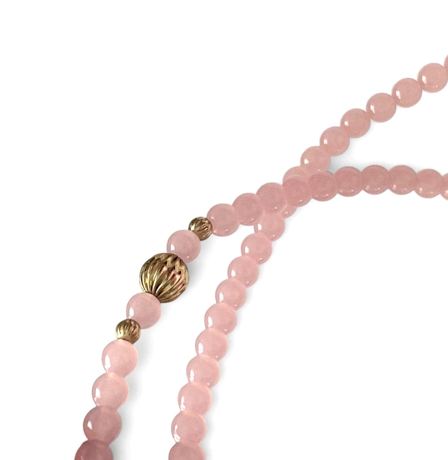 Vintage Pink Lucite Bead Necklace with Gold Ribbed Accent Beads, Blush Acrylic Statement Necklace, Minimalist Layering Jewelry