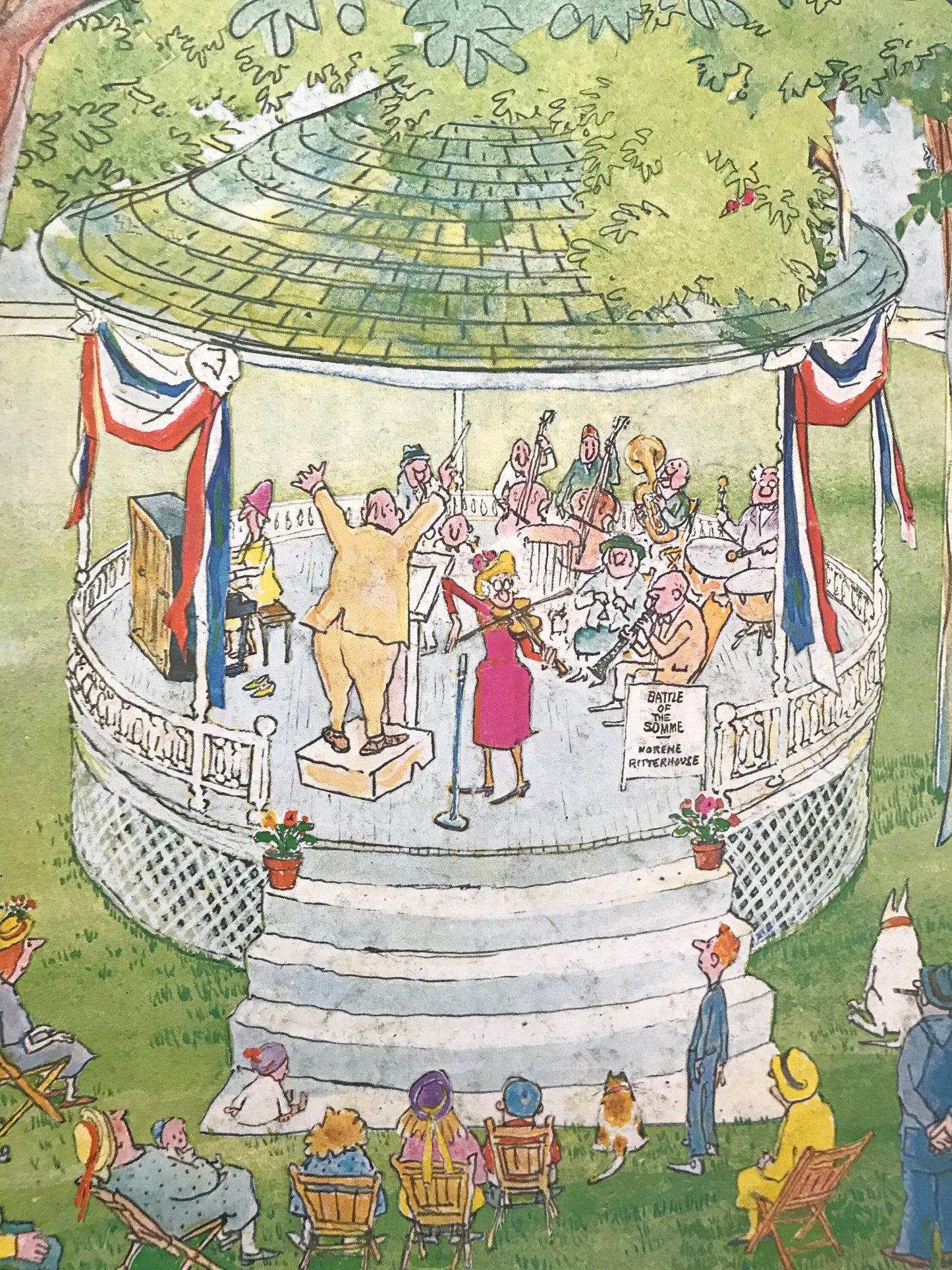July 7, 1980 - The NEW YORKER Magazine vintage original cover - musicians playing at a gazebo