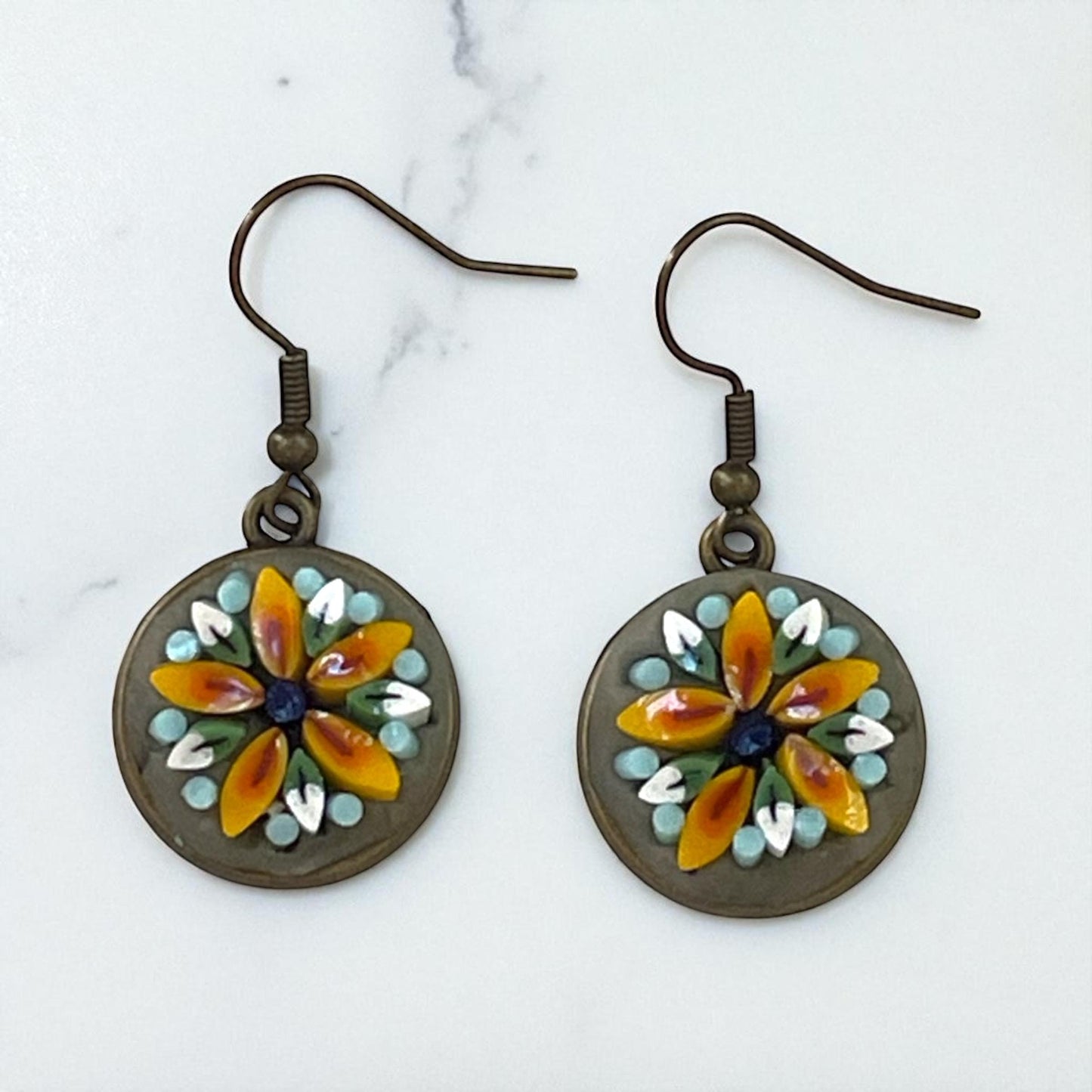 Handmade Micro Mosaic dangle earrings – modern, handmade Jewelry with Hand-Cut Italian glass Murrini