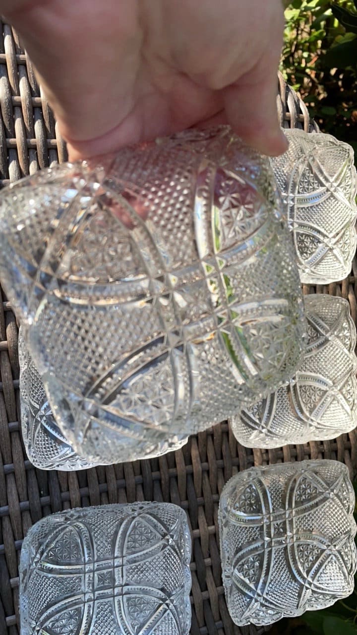Stunning vintage deep etched crystal glass catch all dish