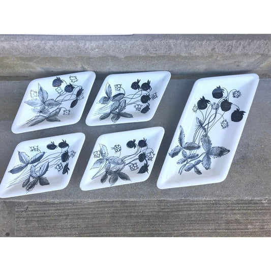 5-piece set of uniquely shaped black and white dishes - numbered and signed "Made in Italy" - needs a little TLC