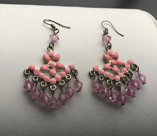 Chandelier style cute pink vintage dangle earrings