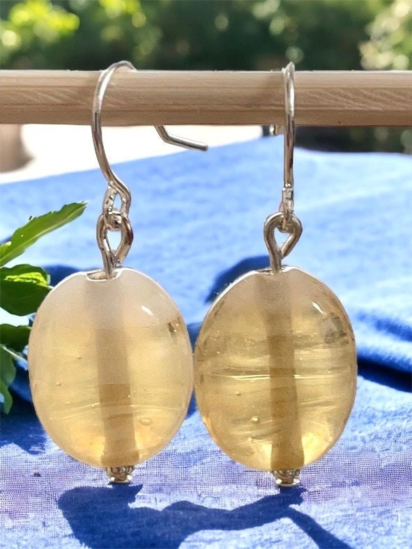 Stunning yellow spun glass dangle earrings