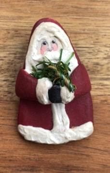 Vintage Santa Claus Christmas pin - handmade out of clay/paint - artist signed