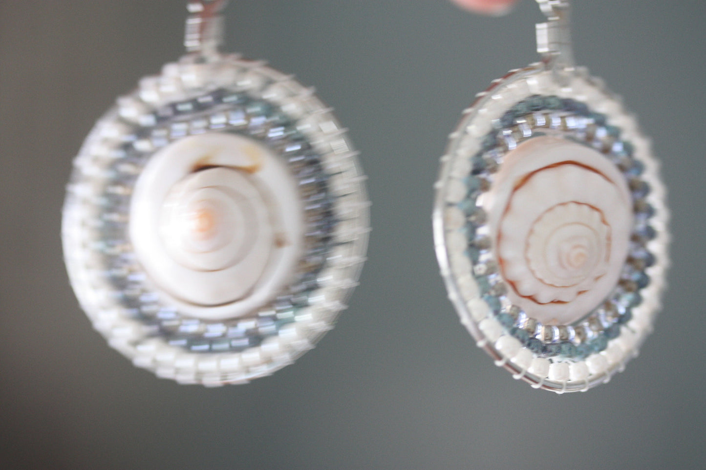 My own design - original beadwork earrings with shell center - made to order