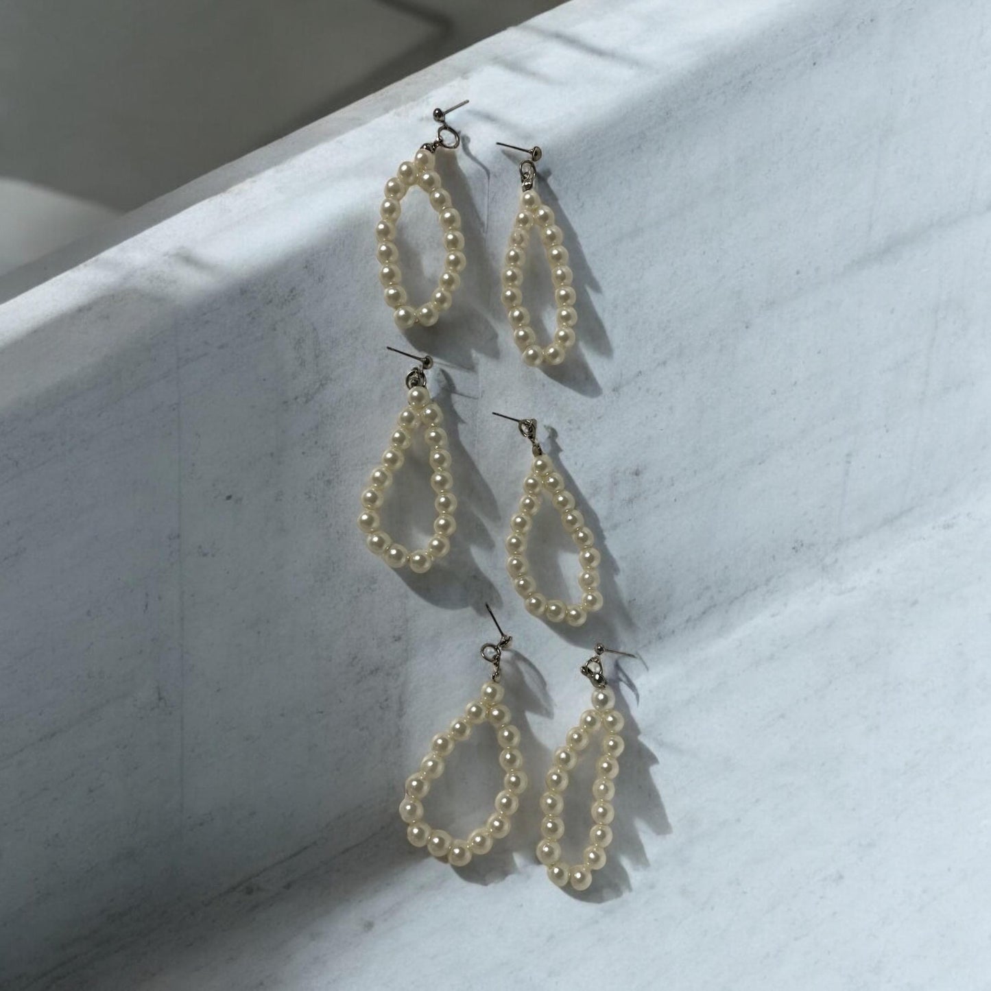 Two inch long creamy faux pearl vintage dangle earrings
