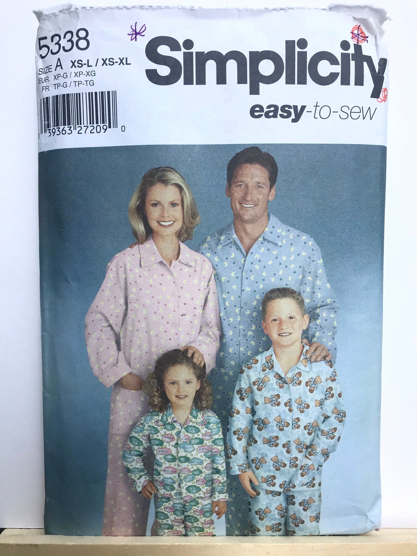 UNCUT Sewing Pattern - Simplicity 5338 Sewing Pattern, Unisex Child's, Teens' and Adult's Pajamas. Size XS-XL