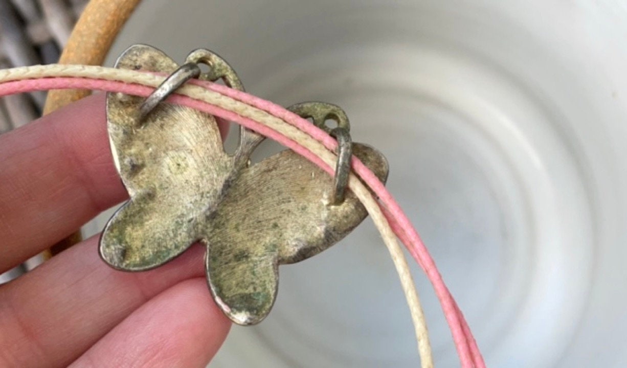 Unique butterfly necklace - pink and cream with pink studs